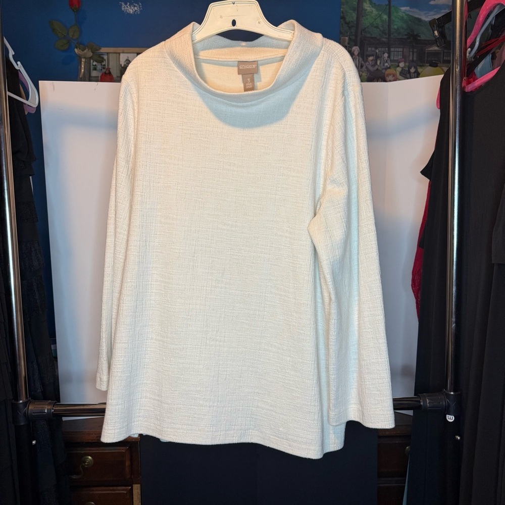 Chico's size 3 Cream Long Sleeve’s Cowl Neck Blouse